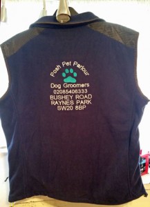 Embroidered body warmer with company advert